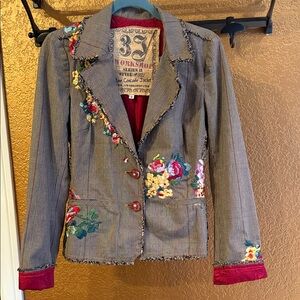 Stunning Embroidered Floral Blazer with Red Accents